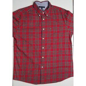 Tommy Hilfiger Long Sleeve Button Down Stretch Red Plaid Casual Shirt Men's L